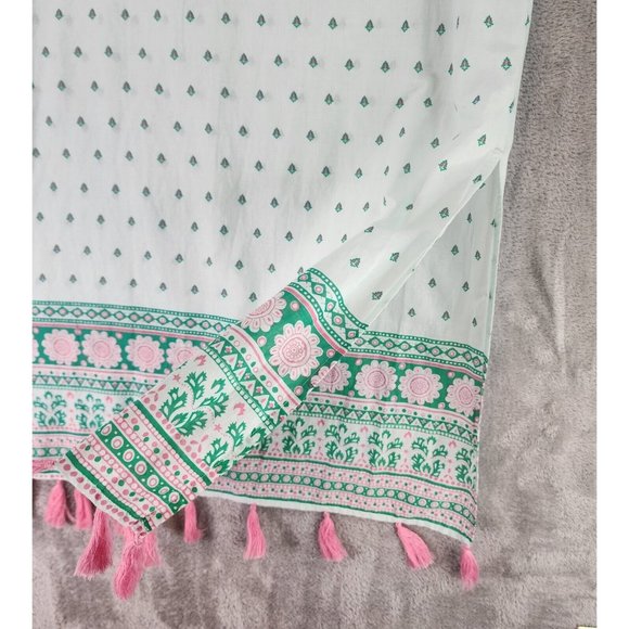 J Crew Beach Dress Womens Small Green Pink Paisley Tasseled Cover Up Midi - Picture 10 of 11